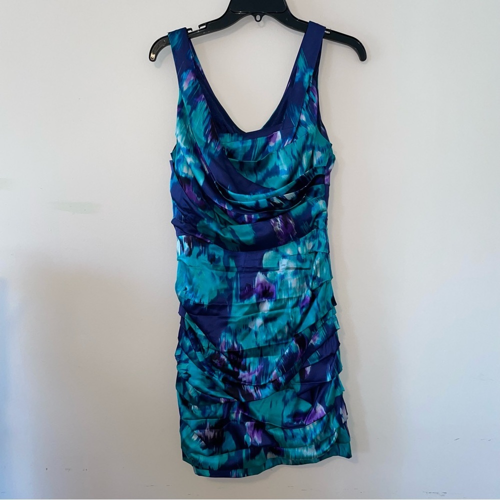 Express Design Studio Blue and Purple Silk Ruched Mini Dress Size 8